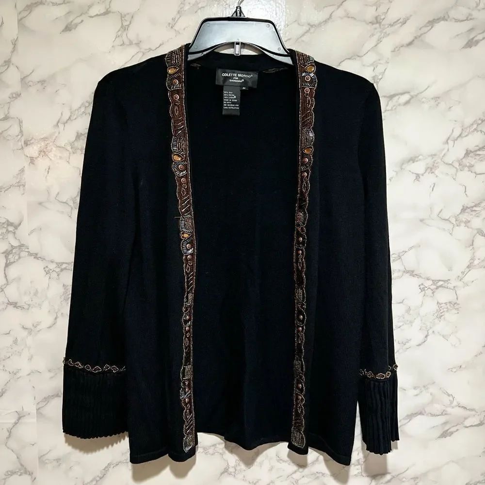 Colette Mordo For Sadimara Embellished Black Silk Cardigan